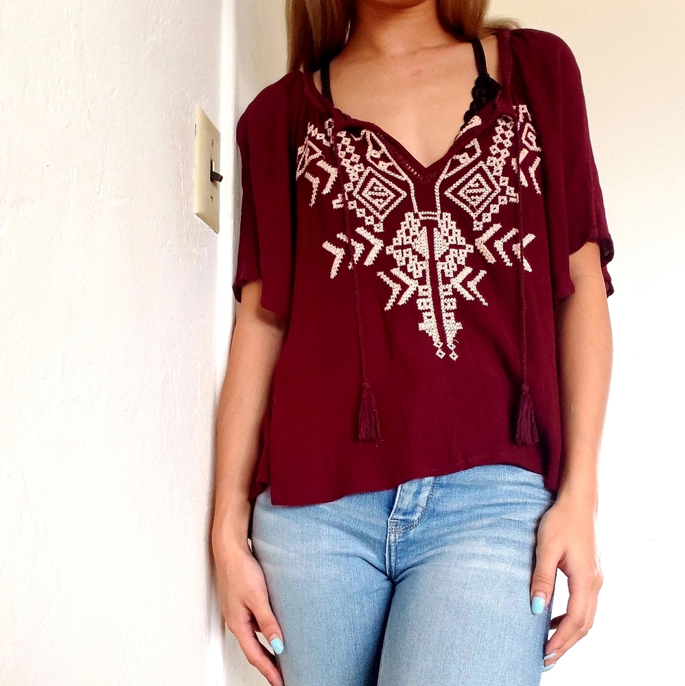 Forever 21 Maroon Top w/ embroidered design